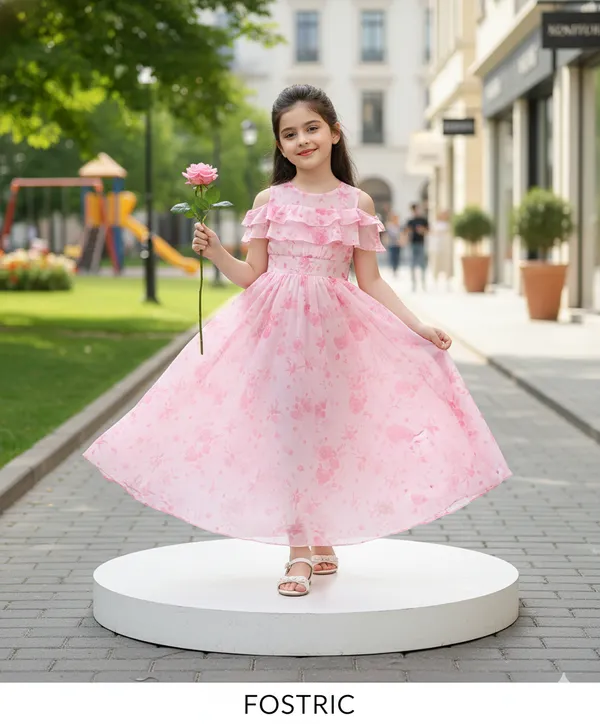 Pink_Girls_Casual_Floral_Round_Neck_Cap_Sleeves_Fit_And_Flare_Straight_Full_Length_Gown_Dress