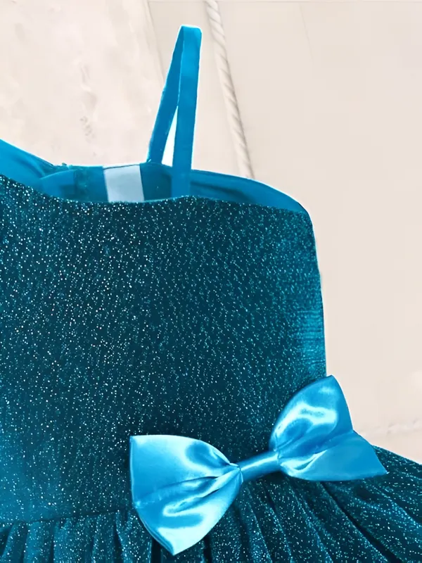 Blue_Girls_Blue_Sparkle_Tulle_Frock_&_Glitter_Party_Dress_One-Shoulder_Bow