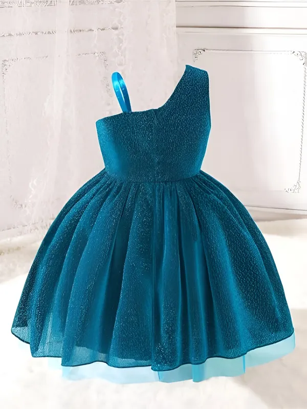 Blue_Girls_Blue_Sparkle_Tulle_Frock_&_Glitter_Party_Dress_One-Shoulder_Bow