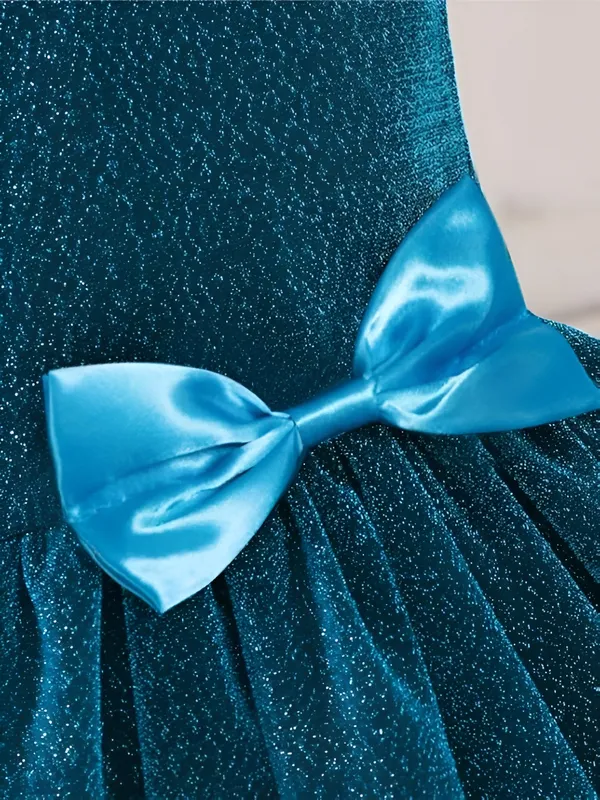 Blue_Girls_Blue_Sparkle_Tulle_Frock_&_Glitter_Party_Dress_One-Shoulder_Bow