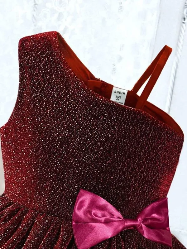 Maroon_Girls_Blue_Sparkle_Tulle_Frock_&_Glitter_Party_Dress_One-Shoulder_Bow