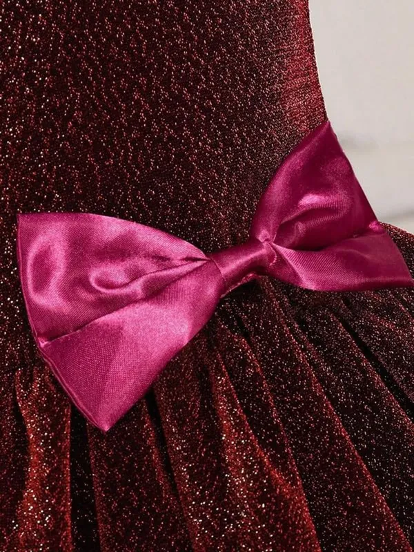 Maroon_Girls_Blue_Sparkle_Tulle_Frock_&_Glitter_Party_Dress_One-Shoulder_Bow