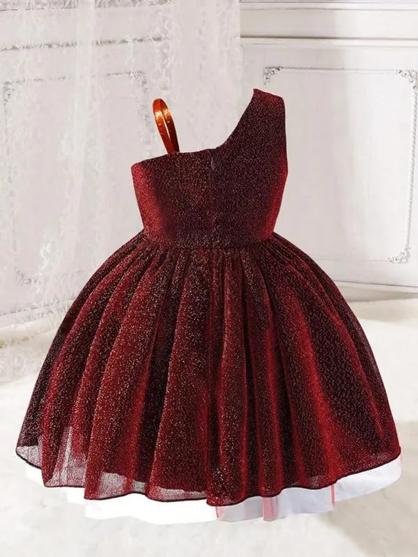 Maroon_Girls_Blue_Sparkle_Tulle_Frock_&_Glitter_Party_Dress_One-Shoulder_Bow