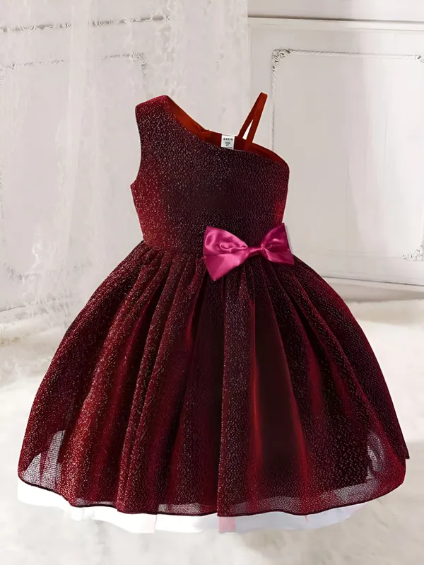 Maroon_Girls_Blue_Sparkle_Tulle_Frock_&_Glitter_Party_Dress_One-Shoulder_Bow