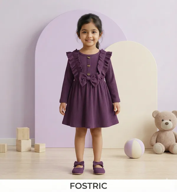 Wine_Black_Ribbed_Ruffle_Bow_Baby_Girl_Dress_&_Frock_Outfit_For_Special_Occasions