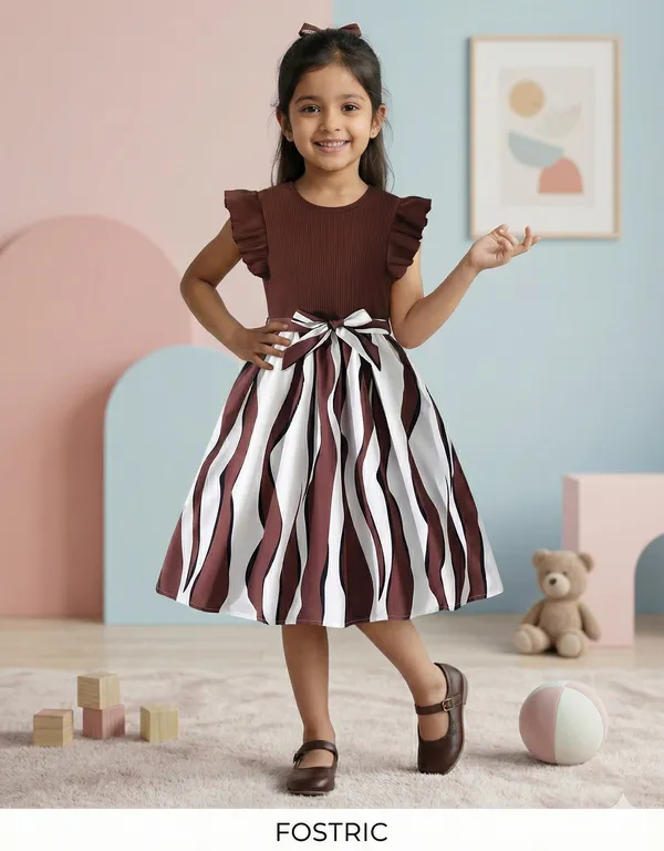 Brown_Baby_Girl_Fit_&_Flare_Knee-Length_Stripes_Printed_Short_Sleeve_Dress_Frock