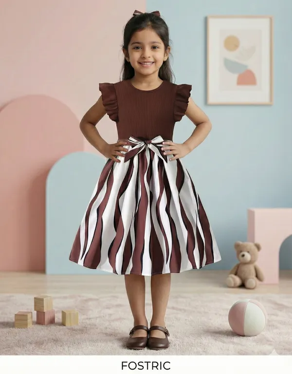 Brown_Baby_Girl_Fit_&_Flare_Knee-Length_Stripes_Printed_Short_Sleeve_Dress_Frock