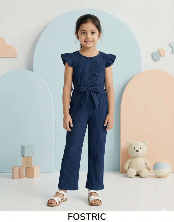 Blue_Girls_Ruffle_Sleeve_Pleated_Jumpsuit_Dress_&_Frock_-_Casual_Elegant_Kids_Outfit