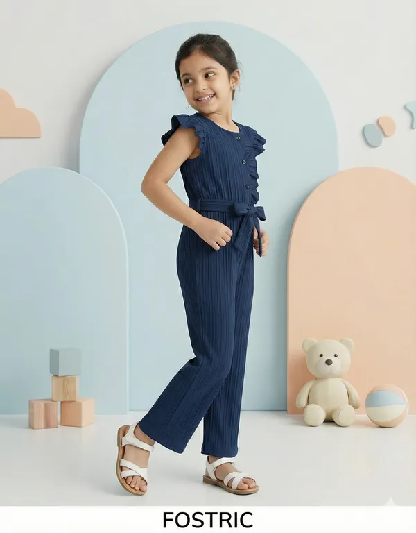 Blue_Girls_Ruffle_Sleeve_Pleated_Jumpsuit_Dress_&_Frock_-_Casual_Elegant_Kids_Outfit
