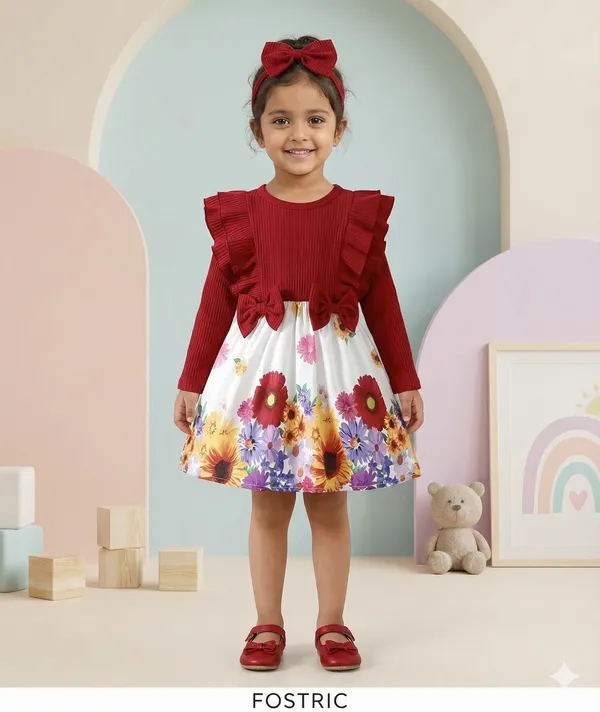 Red_Rocky_Floral_Printed_Maroon_Color_Ruffled_Baby_Dress_And_Frock