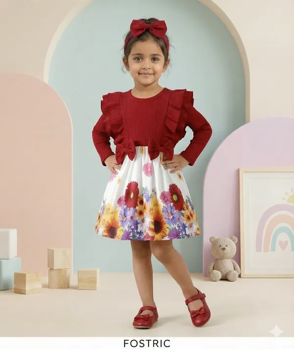 Red_Rocky_Floral_Printed_Maroon_Color_Ruffled_Baby_Dress_And_Frock