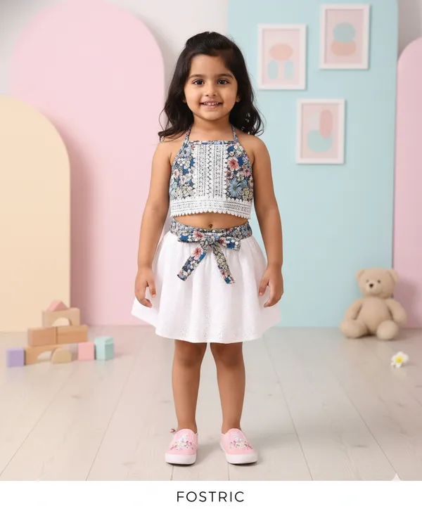 Blue_&_White_Enchanting_Floral_Baby_Frock_Dress_Set_|_Trendy_Two-Piece_Outfit_With_Eyelet_Skirt_&_Bow_|_Adorable_&_Stylish_Kids_Wear_For_Little_Angels.