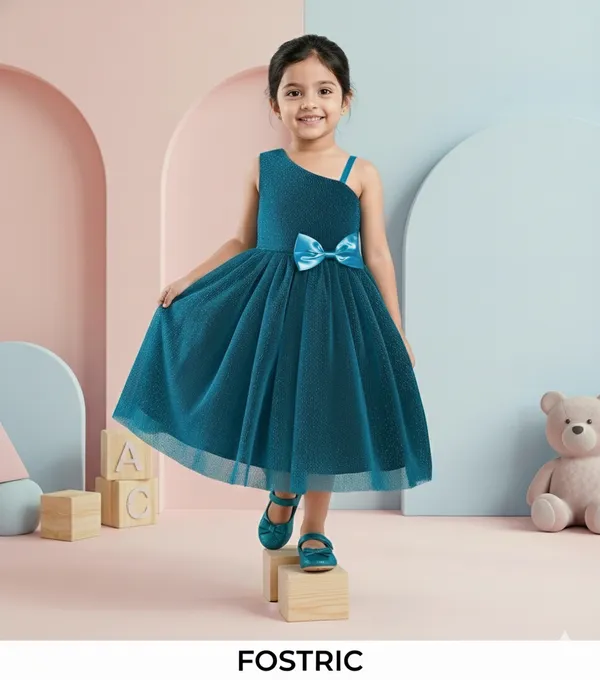 Blue_Girls_Blue_Sparkle_Tulle_Frock_&_Glitter_Party_Dress_One-Shoulder_Bow