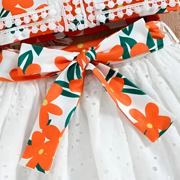 Orange_&_White__Enchanting_Floral_Baby_Frock_Dress_Set_|_Trendy_Two-Piece_Outfit_With_Eyelet_Skirt_&_Bow_|_Adorable_&_Stylish_Kids_Wear_For_Little_Angels.