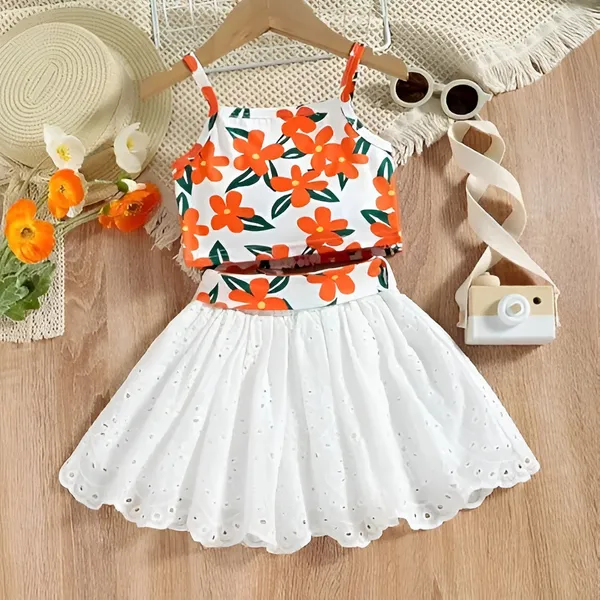 Orange_&_White__Enchanting_Floral_Baby_Frock_Dress_Set_|_Trendy_Two-Piece_Outfit_With_Eyelet_Skirt_&_Bow_|_Adorable_&_Stylish_Kids_Wear_For_Little_Angels.