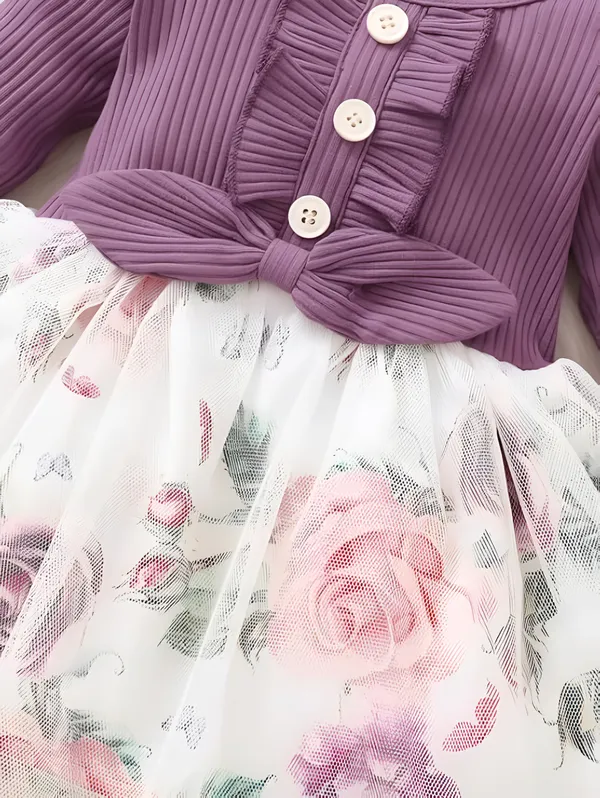 Wine_Honey_Baby_Girls_Floral_Dress_&_Frock_-_Long_Sleeve_Ribbed_Top_A-Line_Knee-Length_Outfit