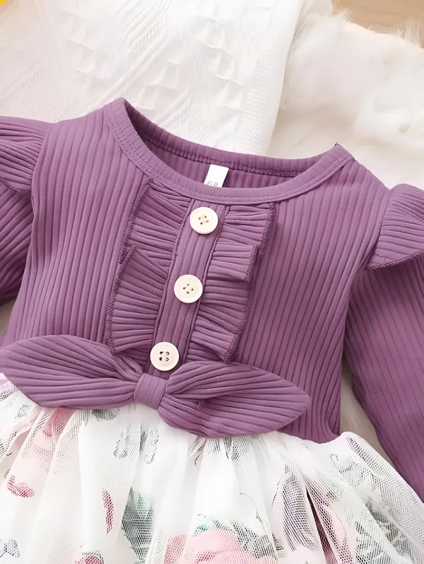 Wine_Honey_Baby_Girls_Floral_Dress_&_Frock_-_Long_Sleeve_Ribbed_Top_A-Line_Knee-Length_Outfit