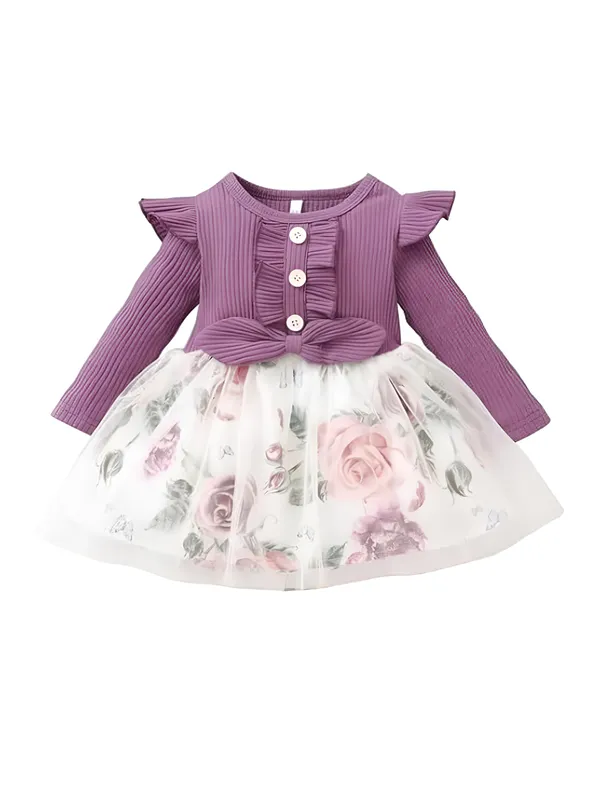 Wine_Honey_Baby_Girls_Floral_Dress_&_Frock_-_Long_Sleeve_Ribbed_Top_A-Line_Knee-Length_Outfit