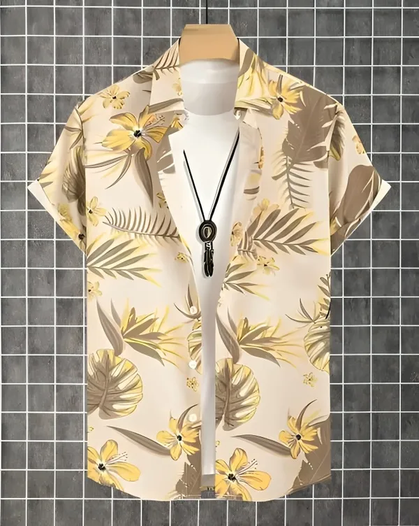 Fostric_Men's_Tropical_Floral_Cuban_Collar_Shirt