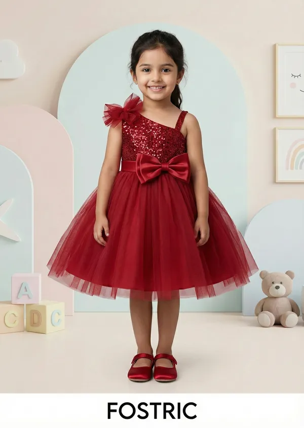 Red_Barbet_Sequence_Embroidered_Net_Flaired_Sleeve_Less_Baby_Girl_Frock