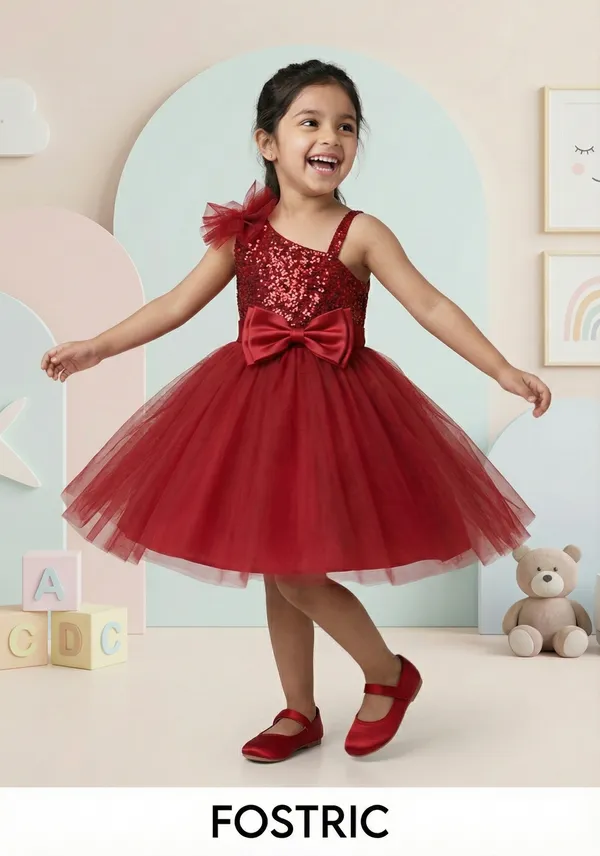 Red_Barbet_Sequence_Embroidered_Net_Flaired_Sleeve_Less_Baby_Girl_Frock