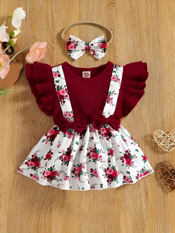 Maroon_Baby_Girls_Firefinch_Floral_Frock_&_Dress_Set_-_Adorable_Outfit_For_Little_Ones
