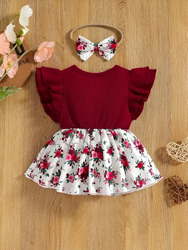 Maroon_Baby_Girls_Firefinch_Floral_Frock_&_Dress_Set_-_Adorable_Outfit_For_Little_Ones