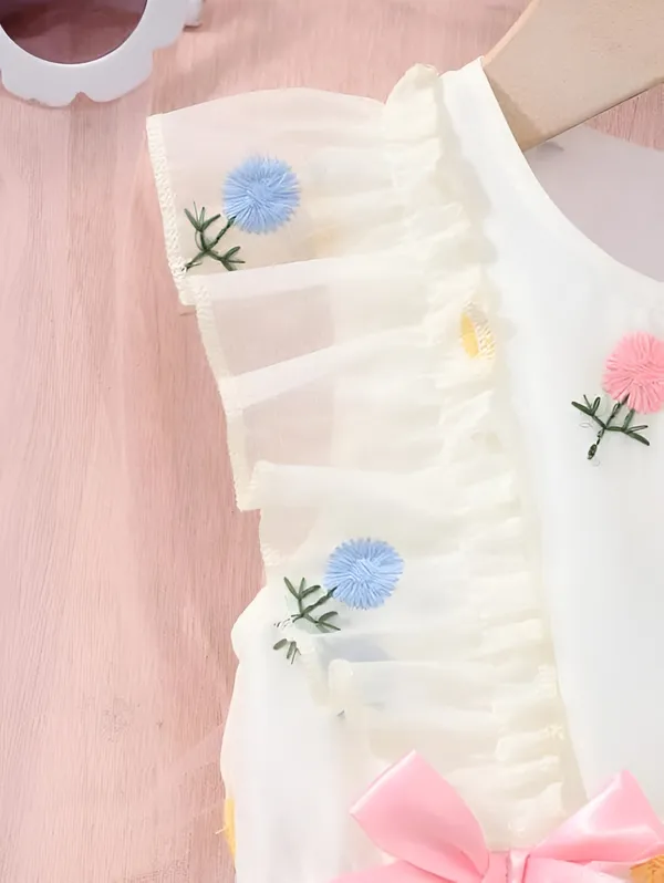 White_Girls_Adorable_Puff_Sleeve_Party_Dress_&_Frock_Printed_Knee-Length_Style