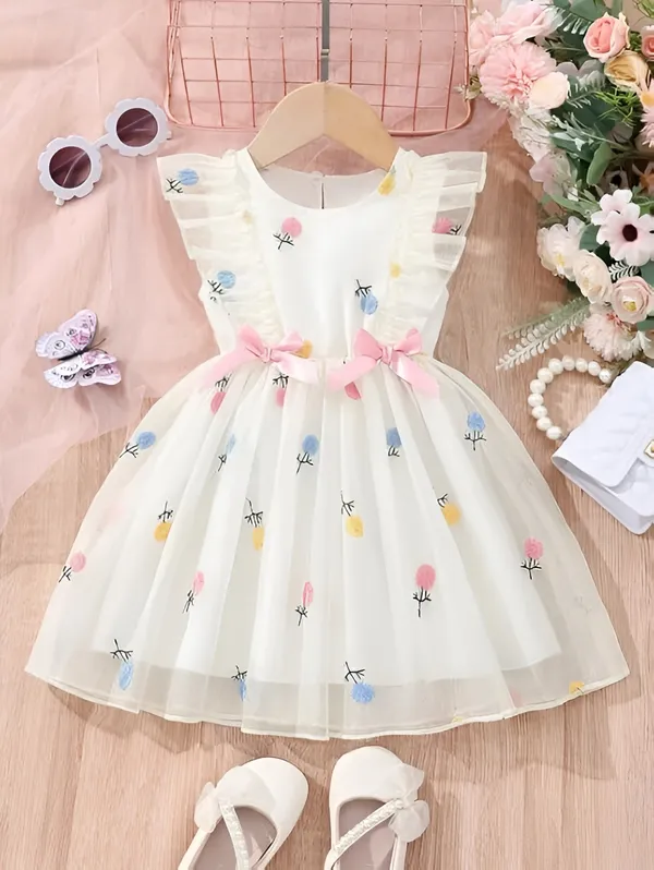 White_Girls_Adorable_Puff_Sleeve_Party_Dress_&_Frock_Printed_Knee-Length_Style