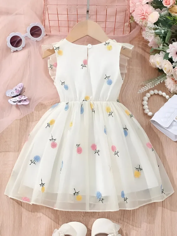 White_Girls_Adorable_Puff_Sleeve_Party_Dress_&_Frock_Printed_Knee-Length_Style