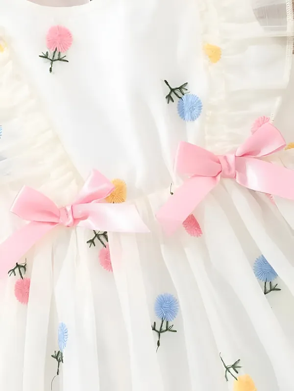 White_Girls_Adorable_Puff_Sleeve_Party_Dress_&_Frock_Printed_Knee-Length_Style