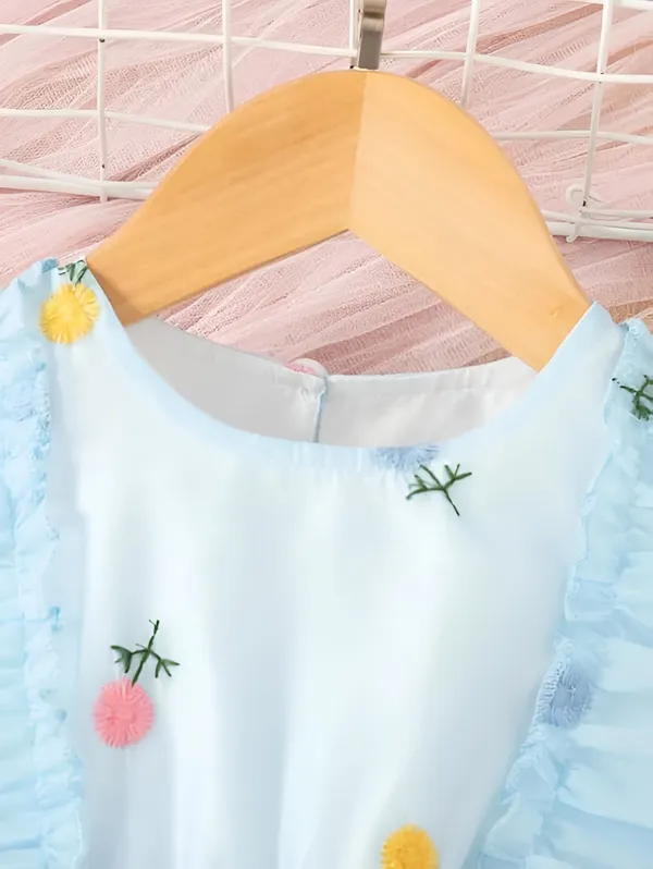 Blue_Girls_Adorable_Puff_Sleeve_Party_Dress_&_Frock_Printed_Knee-Length_Style