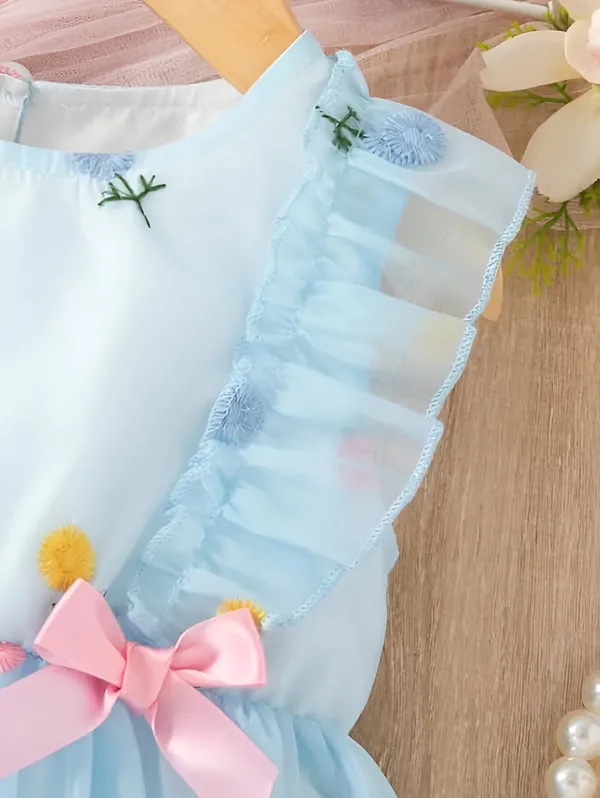 Blue_Girls_Adorable_Puff_Sleeve_Party_Dress_&_Frock_Printed_Knee-Length_Style