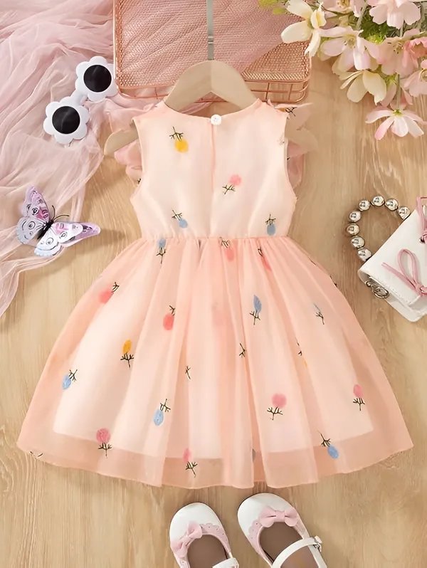 Peach_Girls_Adorable_Puff_Sleeve_Party_Dress_&_Frock_Printed_Knee-Length_Style