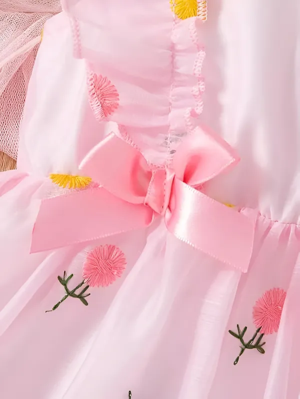 Pink_Girls_Adorable_Puff_Sleeve_Party_Dress_&_Frock_Printed_Knee-Length_Style