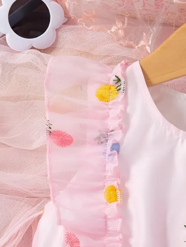 Pink_Girls_Adorable_Puff_Sleeve_Party_Dress_&_Frock_Printed_Knee-Length_Style