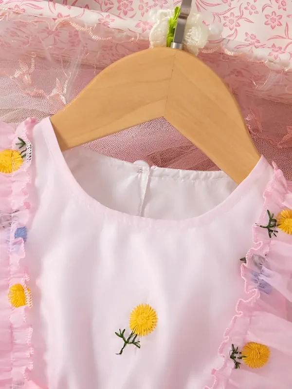 Pink_Girls_Adorable_Puff_Sleeve_Party_Dress_&_Frock_Printed_Knee-Length_Style