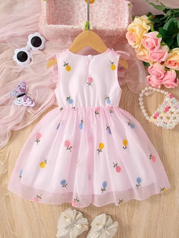 Pink_Girls_Adorable_Puff_Sleeve_Party_Dress_&_Frock_Printed_Knee-Length_Style