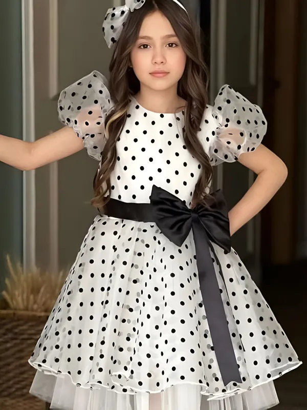 White_Charming_Polka_Dot_A-Line_Dress_&_Frock_For_Girls_-_Elegant_Party_Wear