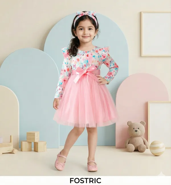 Pink_Baby_Girl_Floral_Long_Sleeve_Dress_&_Frock_|_Belted_A-Line_Knee-Length_Outfit