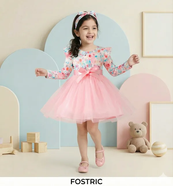 Pink_Baby_Girl_Floral_Long_Sleeve_Dress_&_Frock_|_Belted_A-Line_Knee-Length_Outfit