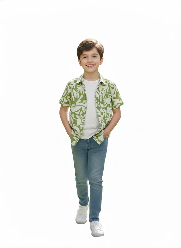 Fostric_Kids'_Green_&_White_Abstract_Floral_Shirt