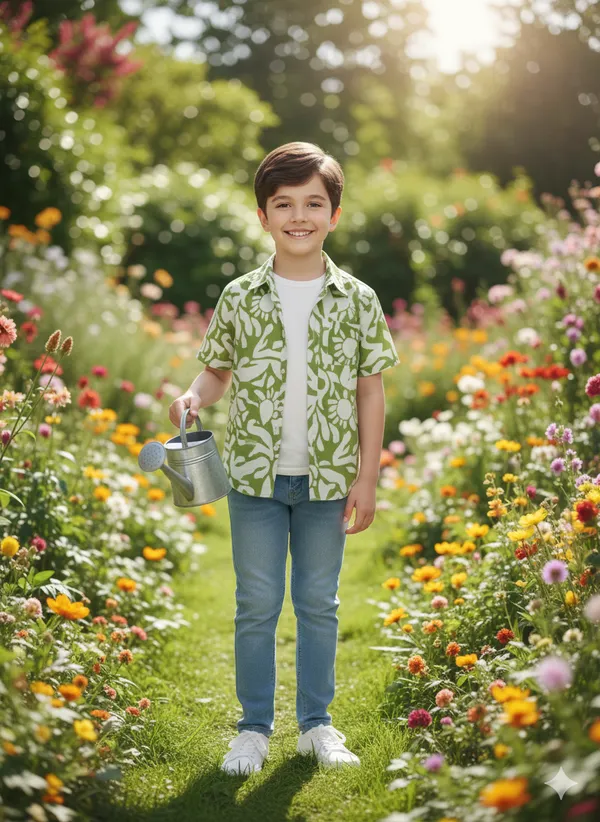 Fostric_Kids'_Green_&_White_Abstract_Floral_Shirt