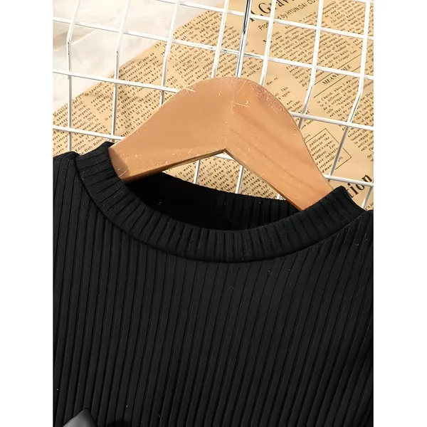 Black_Faux_Leather_Kids_Dress_Long_Sleeve_Ruffle_Shoulder_Party_Frock