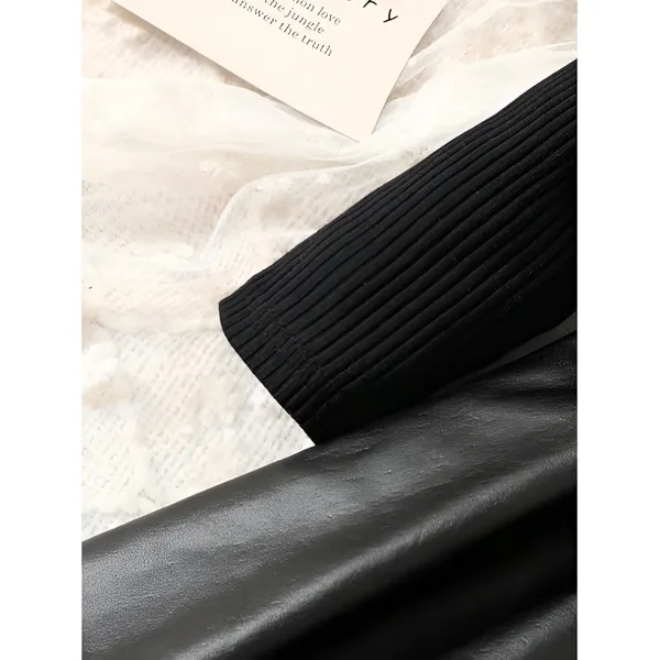 Black_Faux_Leather_Kids_Dress_Long_Sleeve_Ruffle_Shoulder_Party_Frock
