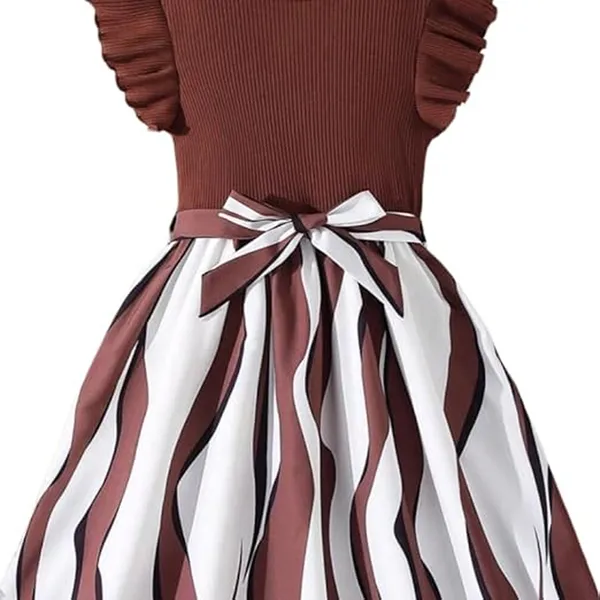 Brown_Baby_Girl_Fit_&_Flare_Knee-Length_Stripes_Printed_Short_Sleeve_Dress_Frock