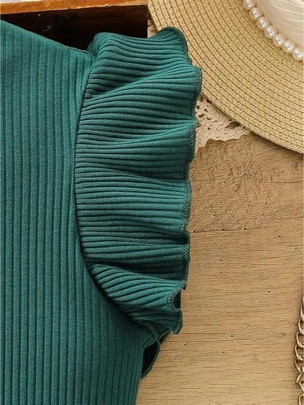 Girl_Fit_&_Flare_Knee-Length_Stripes_Printed_Short_Sleeve_Green_Dress_Frock
