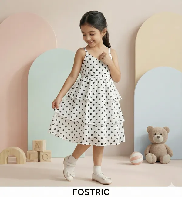 White_Kids_Polka_Dot_Tiered_Dress_&_Frock_|_Sleeveless_Crepe_A-Line_Knee-Length_Outfit