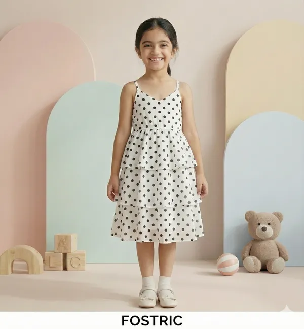 White_Kids_Polka_Dot_Tiered_Dress_&_Frock_|_Sleeveless_Crepe_A-Line_Knee-Length_Outfit
