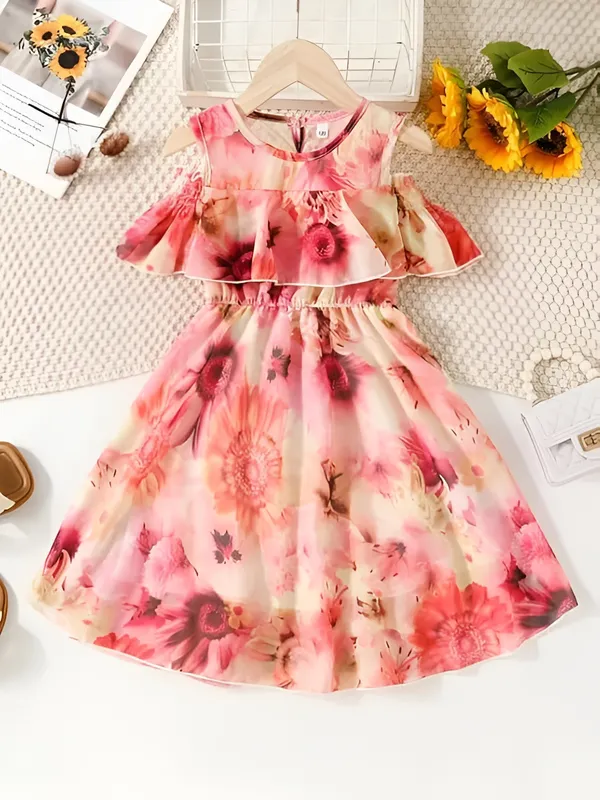 Multicolor_Fancy_Sleeve_Floral_Printed_Layered_Baby_Girl_Frock_&_Dress_For_Parties